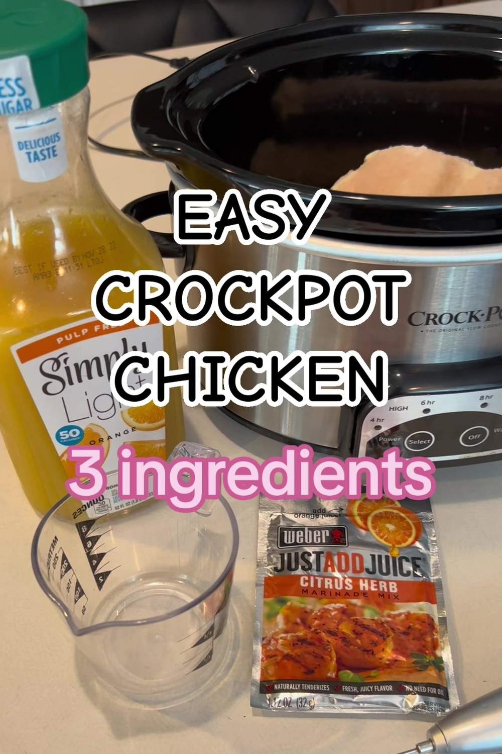 crockpot and juice in the background with text overlay